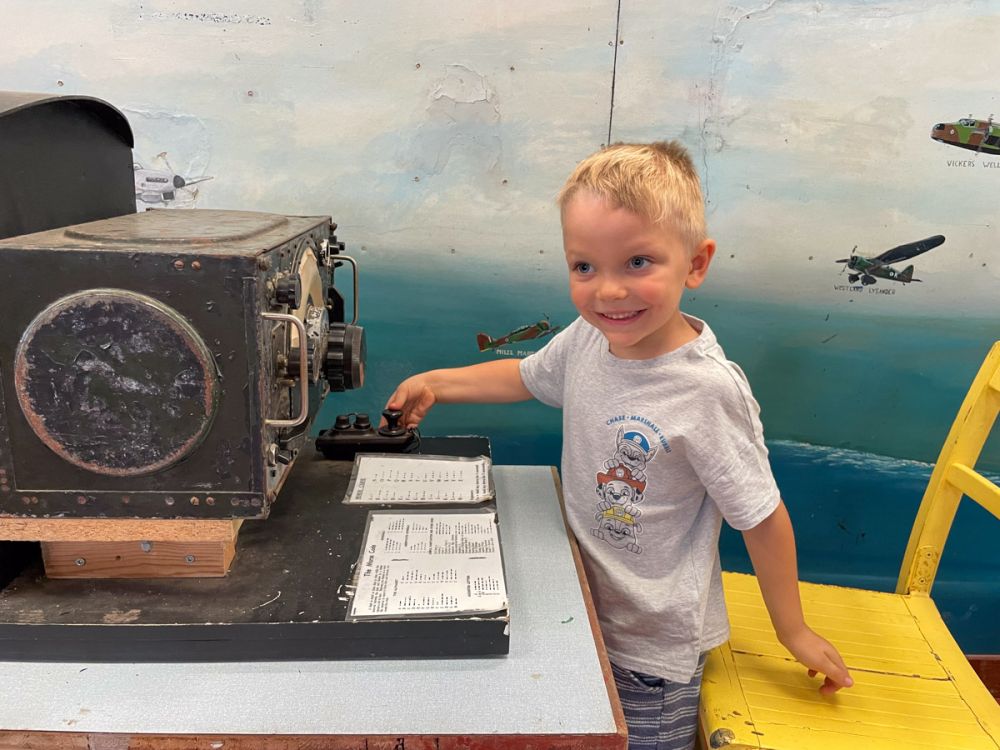 Ben Bertoni learning Morse code at the Norfolk and Suffolk Aviation Museum in Bungay